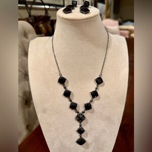 Trifari Crown Black Y Necklace an Matching Earrings
